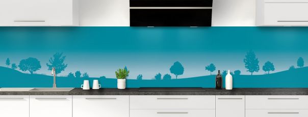 Crédence de cuisine Paysage couleur Bleu paon panoramique motif inversé