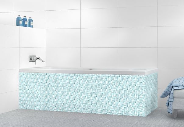 Panneau tablier de bain Cubes rayés  couleur Bleu paon