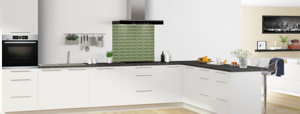 Crédence de cuisine Briques en relief couleur Vert sauge fond de hotte en perspective
