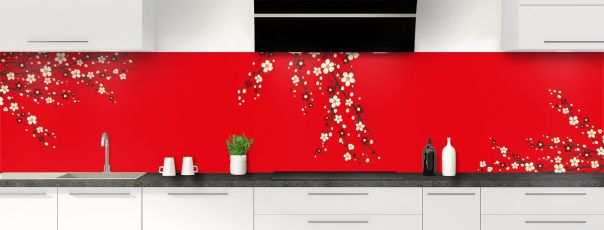 Crédence de cuisine Arbre fleuri couleur Rouge vermillon panoramique