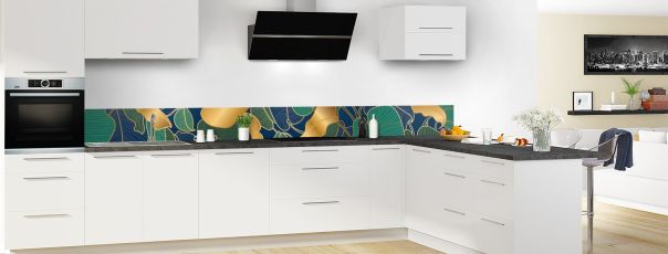 Crédence de cuisine Feuilles dorées vert frise motif inversé en perspective