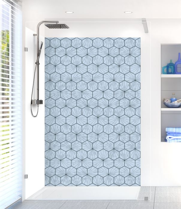 Panneau de douche Carreaux de ciment hexagonaux couleur Bleu dragée