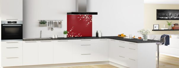Crédence de cuisine Arbre fleuri couleur Rouge grenat fond de hotte motif inversé en perspective