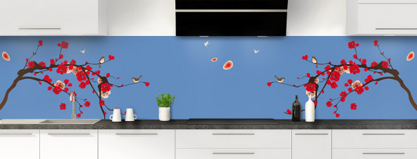 Crédence de cuisine Cerisier japonnais couleur bleu lavande panoramique motif inversé