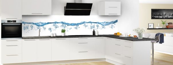 Crédence de cuisine Water Splash Bleu panoramique motif inversé en perspective