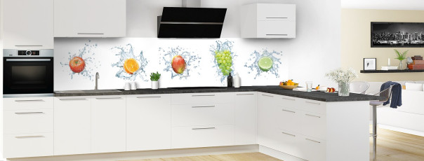 Crédence de cuisine Aqua et mix de fruits panoramique motif inversé en perspective