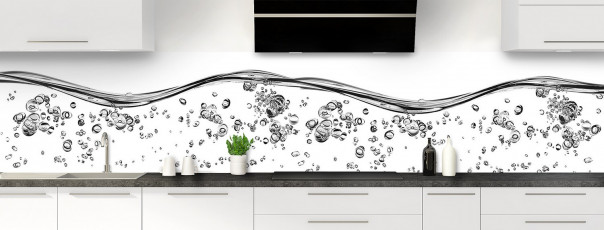 Crédence de cuisine Aqua et bulles Blanc panoramique motif inversé