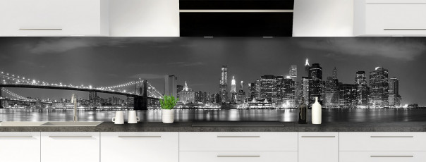 Crédence de cuisine New York Noir & Blanc panoramique motif inversé