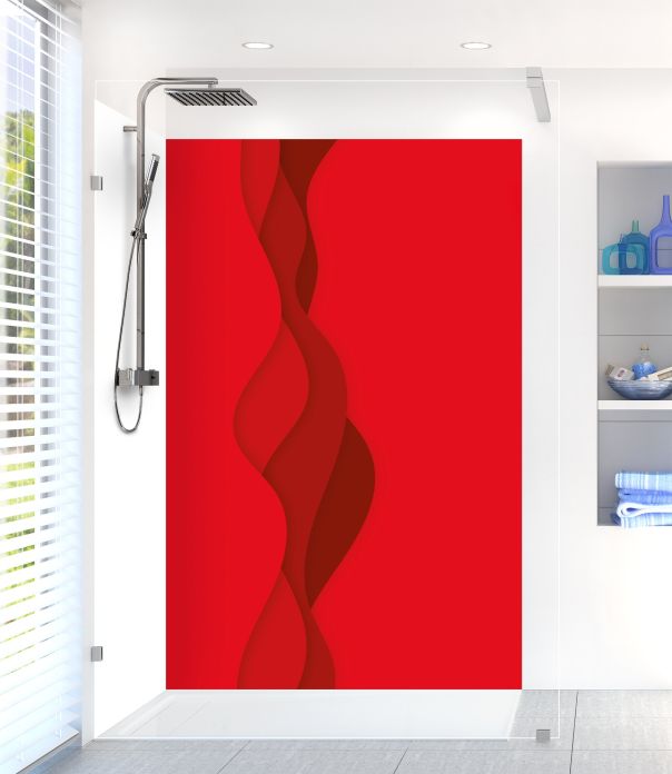 Panneau de douche Vagues couleur Rouge vermillon motif inversé