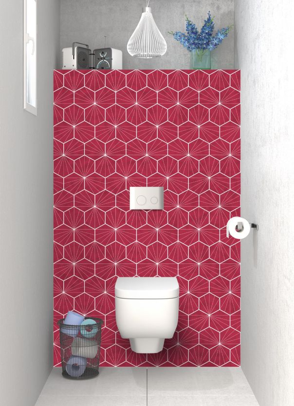 Panneau WC Carreaux de ciment hexagonaux couleur Rose grenade