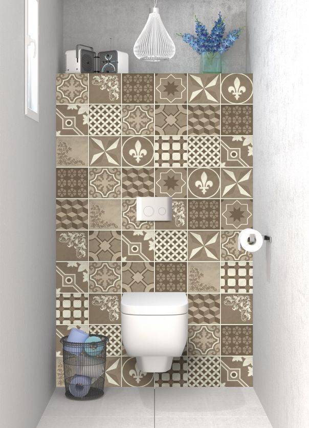 Panneau WC Carreaux de ciment trendy chic taupe