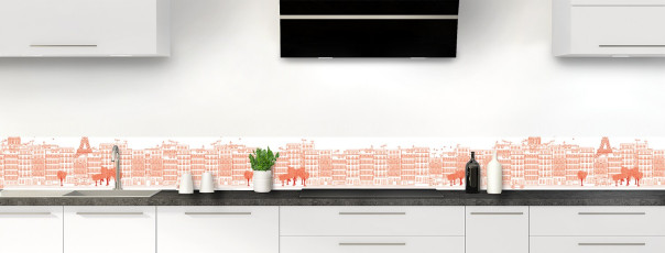 Crédence de cuisine La rue couleur Rouge vermillon frise motif inversé
