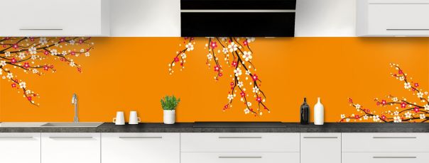 Crédence de cuisine Arbre fleuri couleur Citrouille panoramique