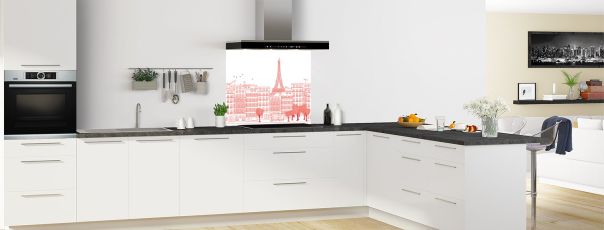Crédence de cuisine Paris couleur Rouge vermillon fond de hotte motif inversé en perspective