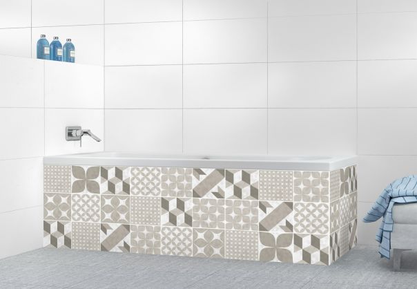 Panneau tablier de bain Carreaux de ciment patchwork Taupe