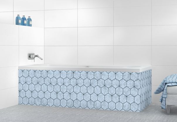 Panneau tablier de bain Carreaux de ciment hexagonaux couleur Bleu dragée
