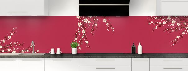 Crédence de cuisine Arbre fleuri couleur Rose grenade panoramique motif inversé