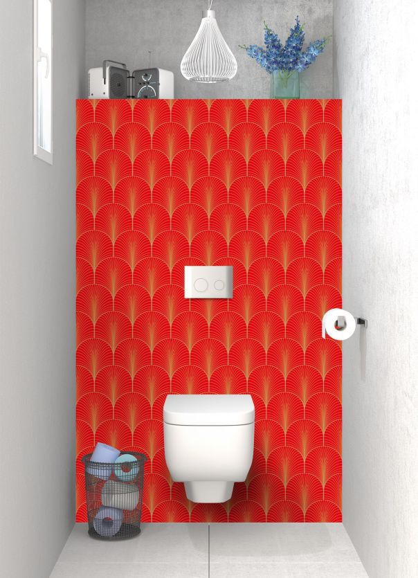 Panneau WC Seigaihas doré couleur Rouge vermillon