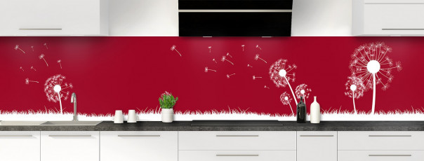 Crédence de cuisine Pissenlit au vent couleur rouge carmin panoramique motif inversé