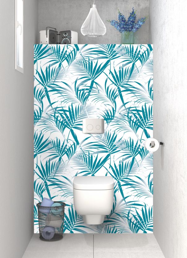 Panneau WC Feuilles tropicales couleur Bleu paon