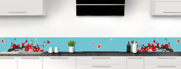 Crédence de cuisine Cerisier japonnais couleur bleu lagon dosseret motif inversé