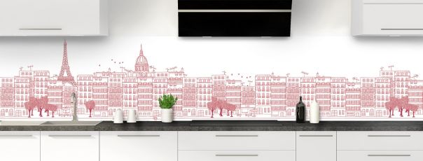 Crédence de cuisine Paris couleur Rose grenade panoramique
