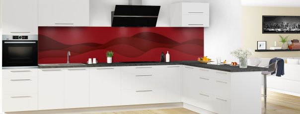 Crédence de cuisine Vagues couleur Rouge grenat panoramique motif inversé en perspective