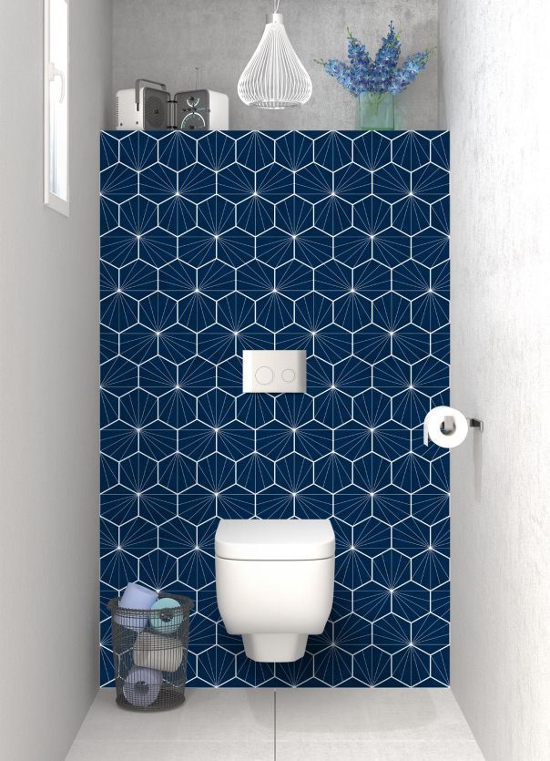 Panneau WC Carreaux de ciment hexagonaux couleur Bleu nuit