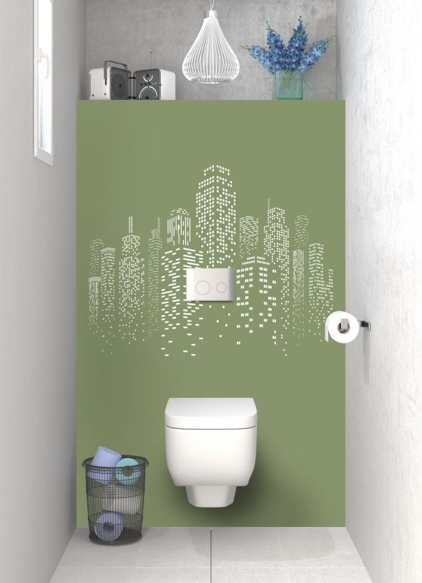 Panneau WC Gratte-ciels couleur Vert sauge motif inversé