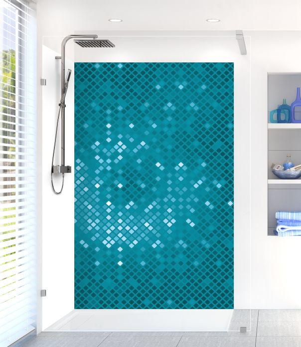 Panneau de douche Diamants brillants couleur Bleu paon motif inversé