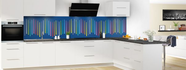 Crédence de cuisine Barres colorées couleur Bleu électrique panoramique en perspective