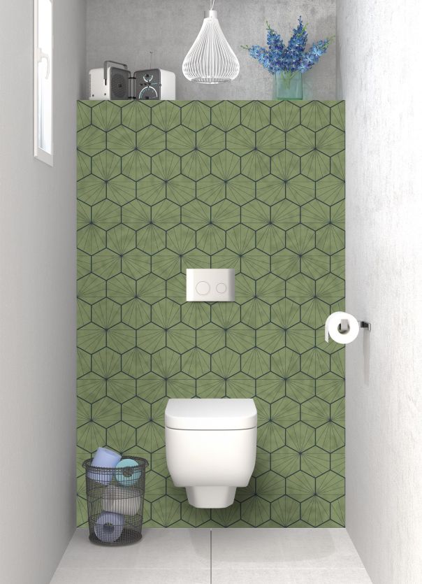 Panneau WC Carreaux de ciment hexagonaux couleur Vert sauge
