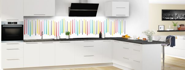 Crédence de cuisine Barres colorées couleur Blanc panoramique motif inversé en perspective