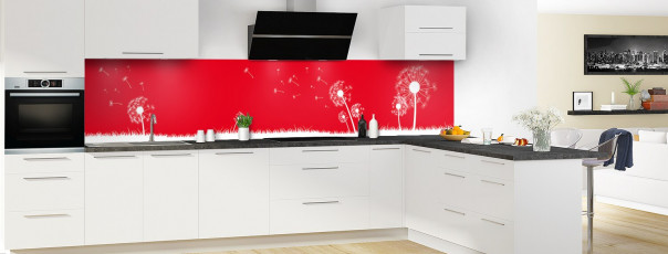 Crédence de cuisine Pissenlit au vent couleur rouge vif panoramique motif inversé en perspective