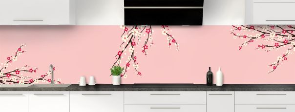 Crédence de cuisine Arbre fleuri couleur Quartz rose panoramique motif inversé