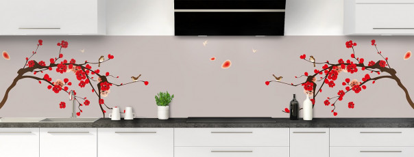 Crédence de cuisine Cerisier japonnais couleur argile panoramique motif inversé