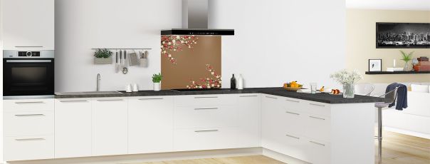 Crédence de cuisine Arbre fleuri couleur Cannelle fond de hotte en perspective