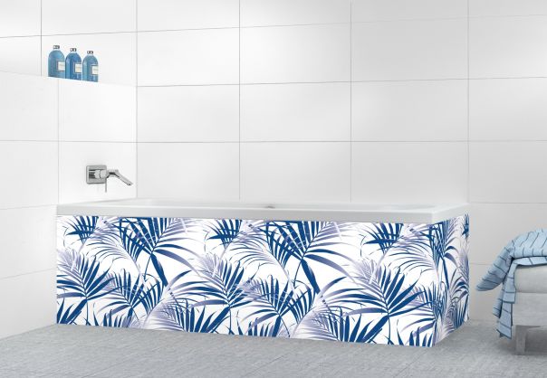Panneau tablier de bain Feuilles tropicales couleur Bleu électrique