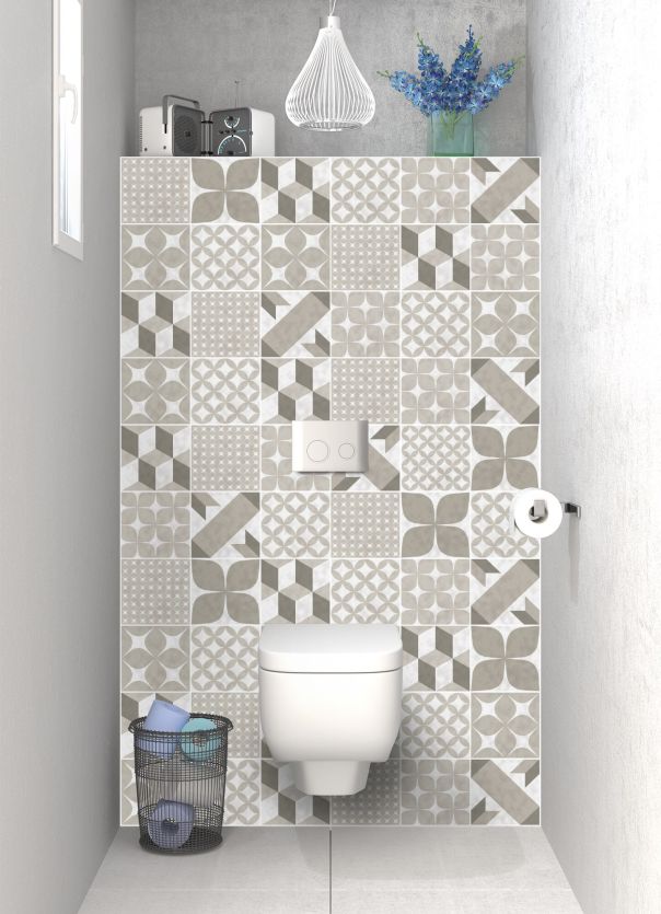 Panneau WC Carreaux de ciment patchwork Taupe