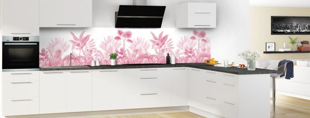 Crédence de cuisine Forêt tropicale couleur Saphir rose panoramique motif inversé en perspective