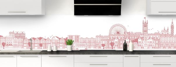 Crédence de cuisine Londres couleur Rose grenade panoramique motif inversé