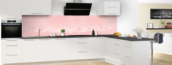 Crédence de cuisine Paysage couleur Quartz rose panoramique motif inversé en perspective
