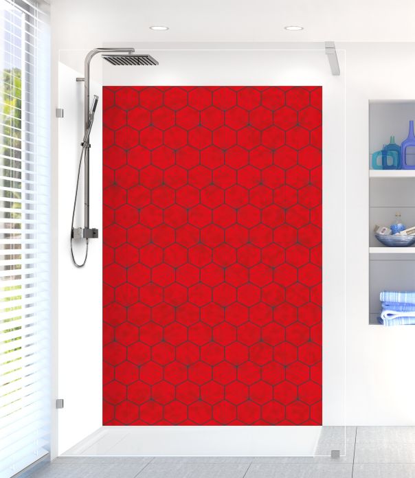 Panneau de douche Carreaux de ciment hexagonaux couleur Rouge vermillon