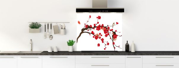 fond de hotte décoré avec des branches d'arbres en fleurs pour une ambiance zen.