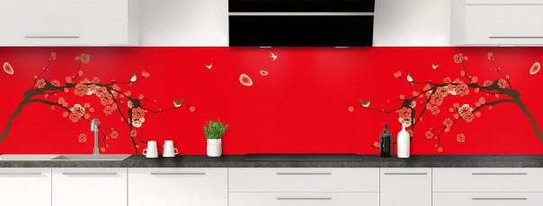 Crédence de cuisine Cerisier japonnais couleur rouge vif panoramique