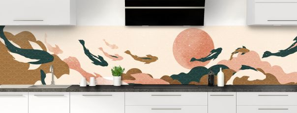 Crédence décorative avec motif de poisson japonais, dans un style zen et tendance.