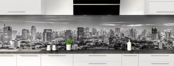 Crédence de cuisine Bangkok Noir & Blanc panoramique motif inversé