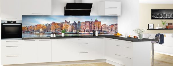 Crédence de cuisine Amsterdam panoramique motif inversé en perspective
