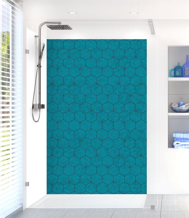 Panneau de douche Carreaux de ciment hexagonaux couleur Bleu paon