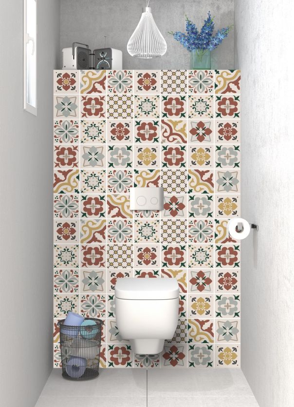 Panneau WC Carreaux de ciment contemporain Vert et orange motif inversé